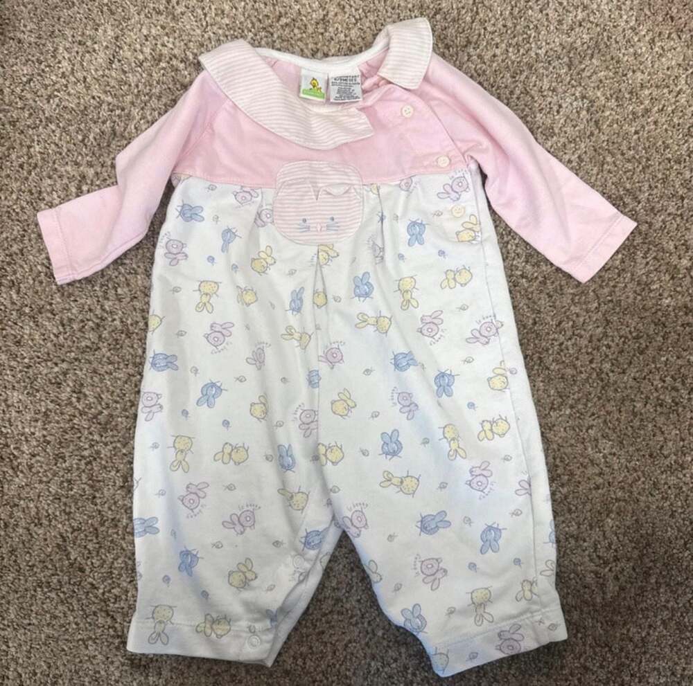 Vintage Sesame Street Baby Girl Bunny Print Footed Romper, Size 6/9 Months